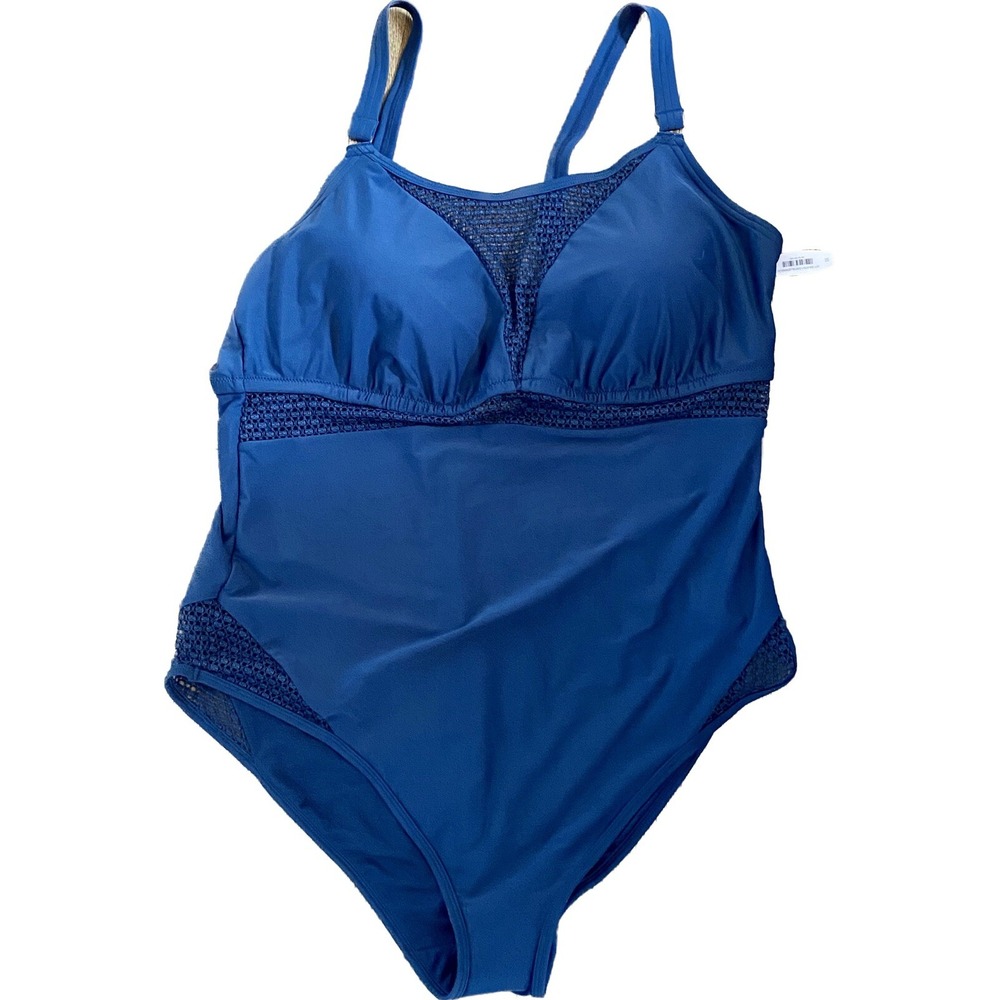 Womans Plus Size 3X Navy Swim Bathing Suit Navy‎ Blue Lined Top Cute Embellished